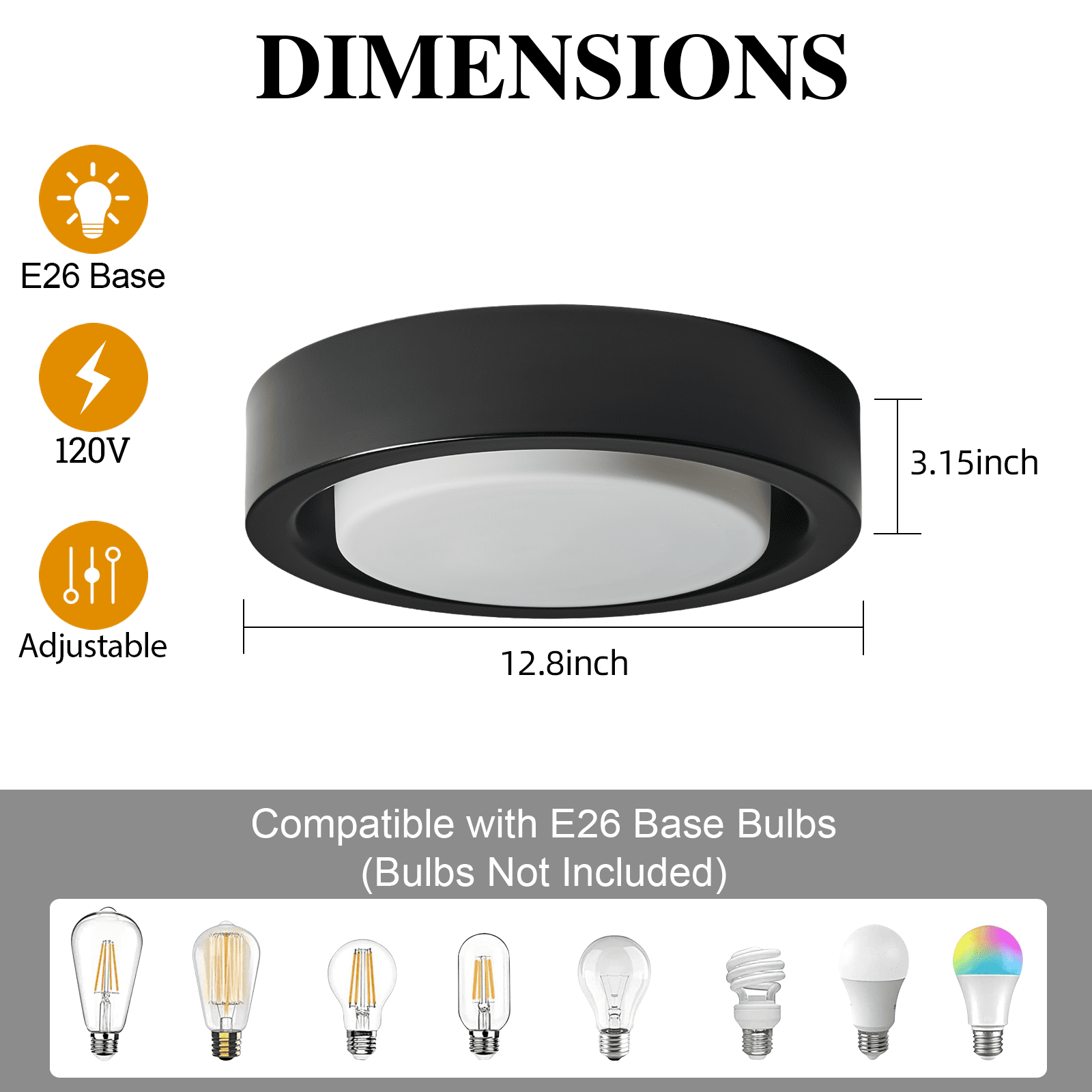HEYAN 13 Inch Black Flush Mount Ceiling Light Fixtures Modern Round Metal Ceiling Light with White Frosted Glass Shade for Hallway Bedroom Kitchen