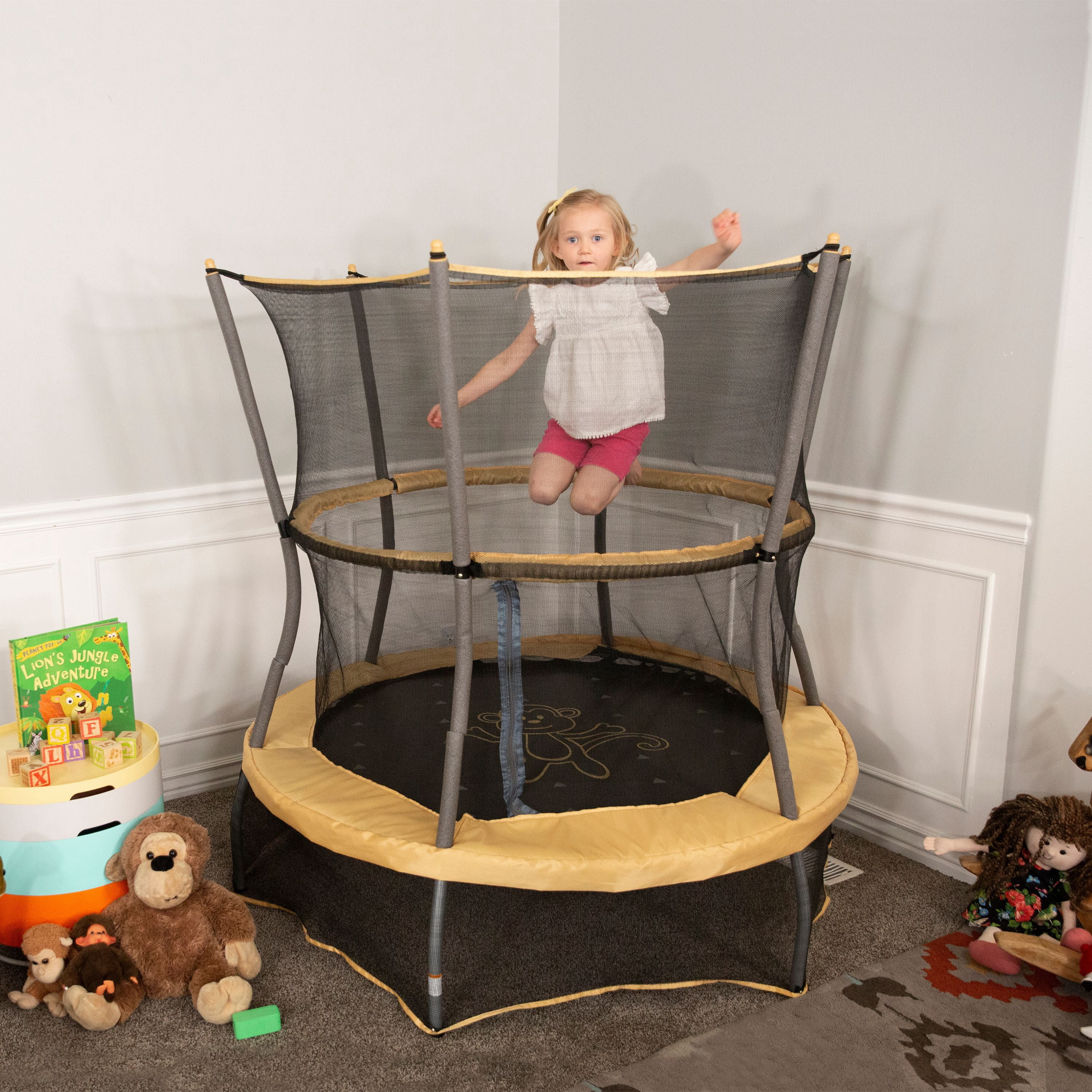 Skywalker Trampolines 55-Inch Bounce-N-Learn Trampoline, with Enclosure and Sound, Monkey