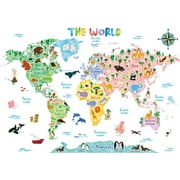 DECOWALL BS-1615S Animal World Map Kids Wall Stickers Wall Decals Peel and Stick Removable Wall Stickers for Kids Nursery Bedroom Living Room (Large) dcor