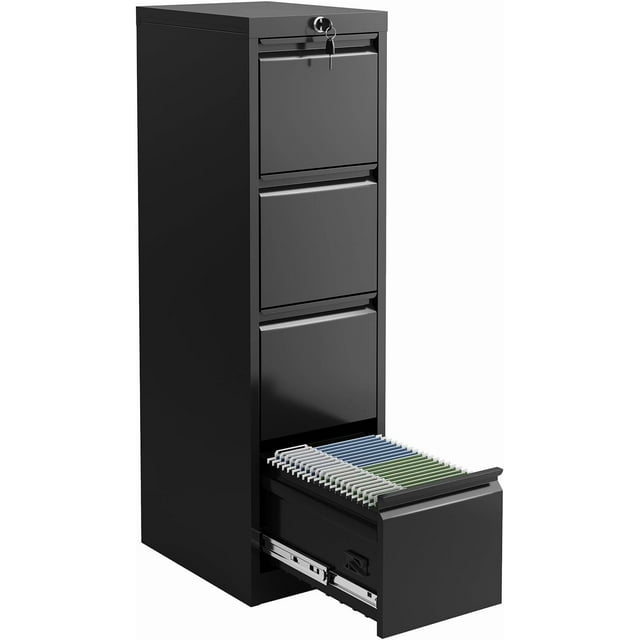 Bingirl 4-Drawer File Cabinet with Lock, Heavy Duty Metal Storage for Letter/Legal/A4 Documents, Home Office Filing Cabinet with Anti-Tilt Design & Secure Locking System