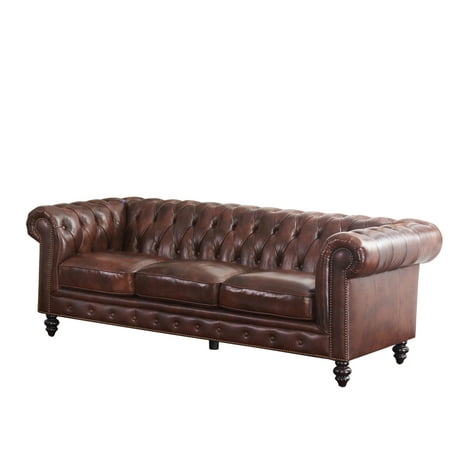 Devon Claire Wright Traditional Chesterfield Leather Sofa Brown