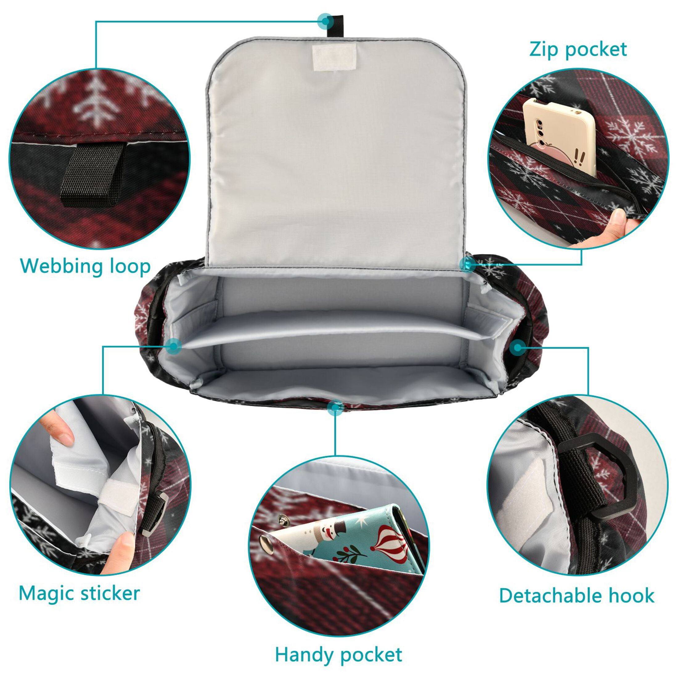 DIXRUYEE Stroller Organizer Frosty Snowflake Lattice Printed