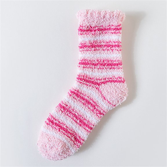 Delayuji Fuzzy Socks Women Thick Plush Non Slip Gripper Slipper Socks Stretch US 5-9 Heart Stripe Print Winter Indoor Sleep Lounge Warm Gift Thermal Socks