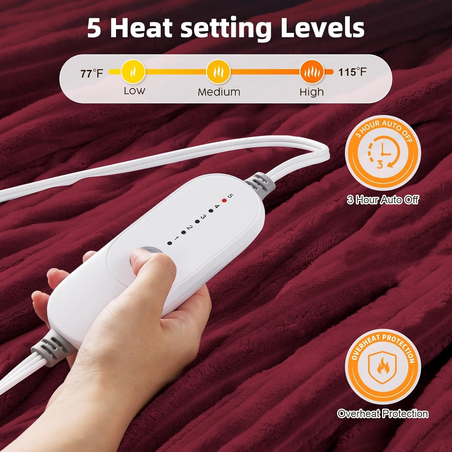 Heated Blanket Electric Twin, Soft Flannel Sherpa Heater 5 Heat Settings and 10 Hours Auto Shut-Off Heating Blanket Over-Heat Protection Machine Washable,Red