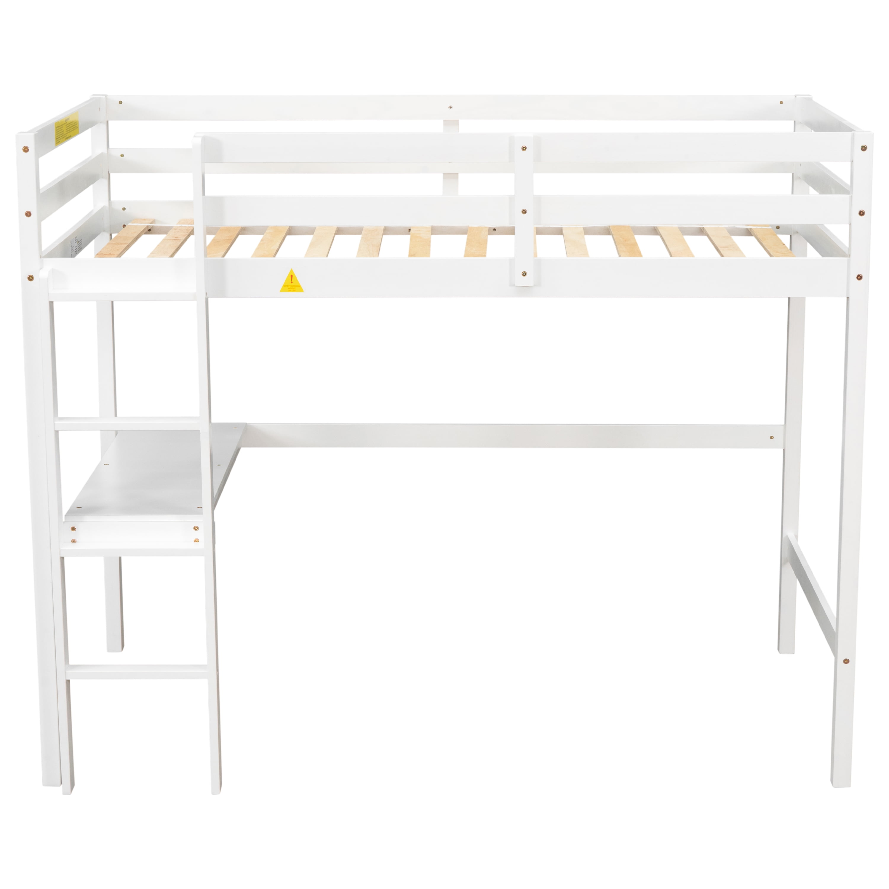 Aukfa Kids Twin Loft Bed Wood Frame with Desk Pine and Heavy Duty White