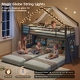thumbnail image 3 of Twin Triple Bunk Bed with Storage Bins and Bookshelf, House Shaped Bunk Beds Twin Over Twin Over Twin with Globe String Lights, Guardrails & Ladder, Metal Bunk Bed Frame for 3 Teens/Adults, Black, 3 of 10