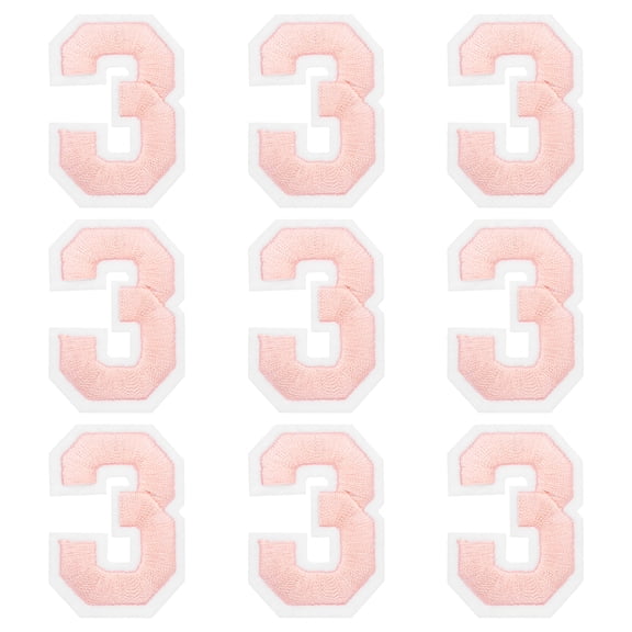 Uxcell Iron on Number Patches 2" Number 3 Embroidered Patch (Pink, Pack of 9)