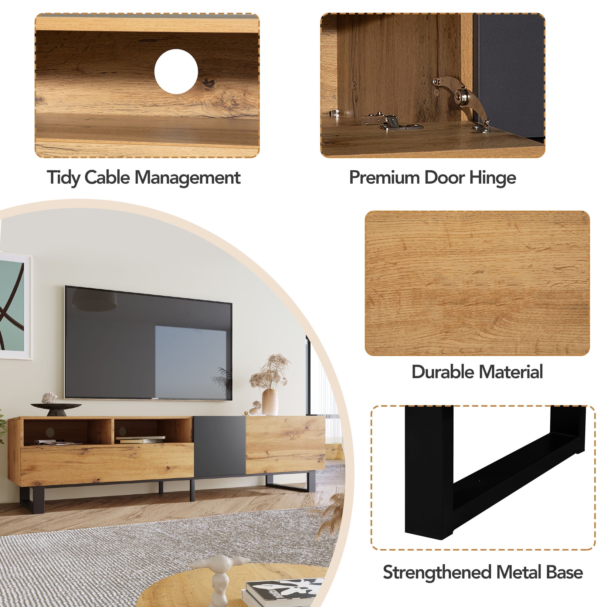 Harper & Bright Designs TV Stand for 80'' TV Stand, Media Console Table, Entertainment Center with Drop Down Door for Home Theatre, Wood