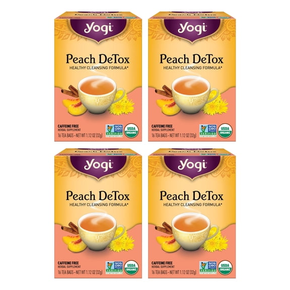 Yogi Tea, Peach DeTox 6 Pack, 96 Herbal Tea Bags, Caffeine Free