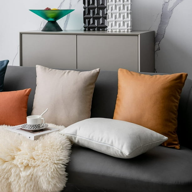 Khaki Large Faux Leather Pillow Covers 24x24 Inch Set of 2 Modern Accent Decorative Square Throw Pillow Covers Cushion Cases for Bedroom Living Room