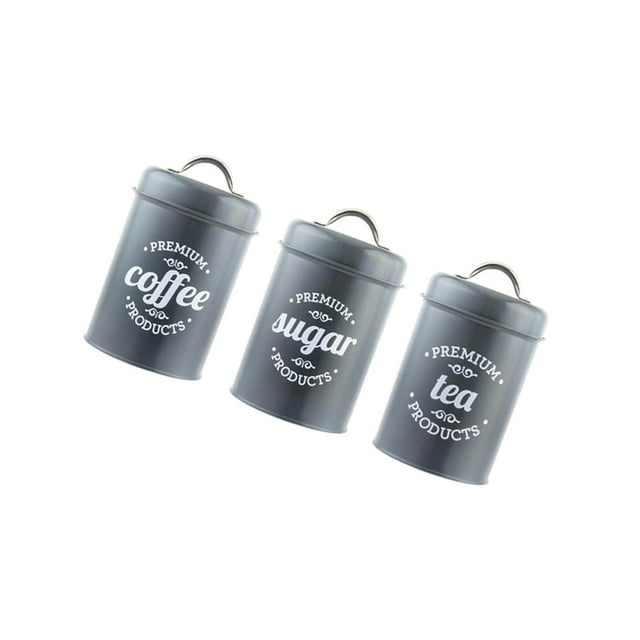 Letairis Kitchen Food Storage Canister Set 3 Pcs Coffee Storage Bottles Kitchen Canisters Tea Sugar Tins Gray