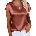 thumbnail image 2 of Camisas de Cuello Redondo de Color Sólido de Manga Corta de las Mujeres, Blusa Casual para el Uso Diario de Primavera Verano, 2 of 8