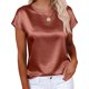 thumbnail image 2 of Camisas de Cuello Redondo de Color Sólido de Manga Corta de las Mujeres, Blusa Casual para el Uso Diario de Primavera Verano, 2 of 8