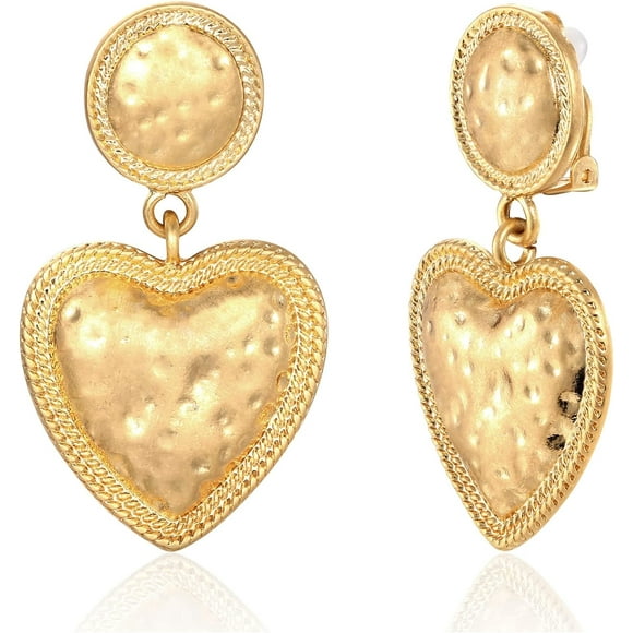 HAHDAXIA Matte Gold Clip On Earrings for Women Gold Geometry Statement Clip Earrings Teardrop Pearl Heart Disc Clip Dangle Earrings Non Pierced Earrings