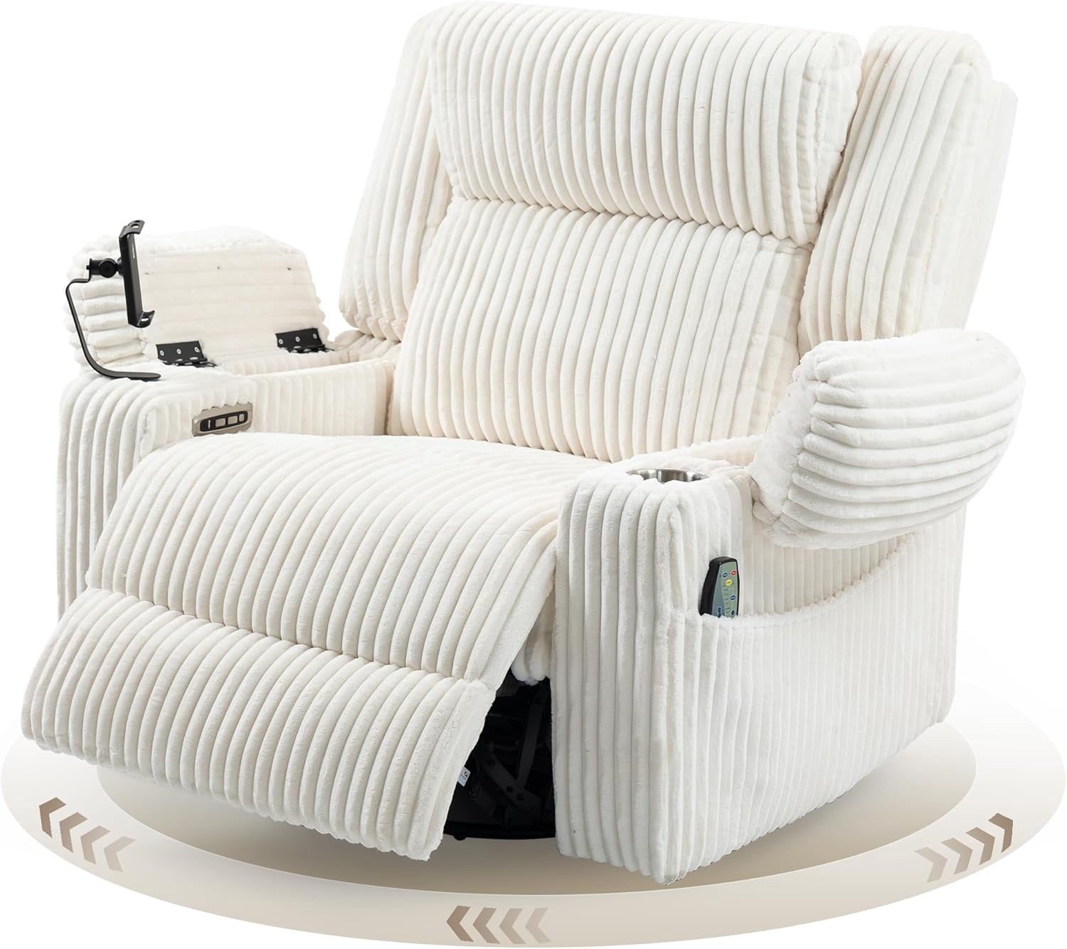 Power Swivel Rocker Recliner Chair for Adults with Massgae and Heat, USB and Type-C Charging Port, Infinite Position, Electric Glider Rocking Chairs for Living Room, Nursery