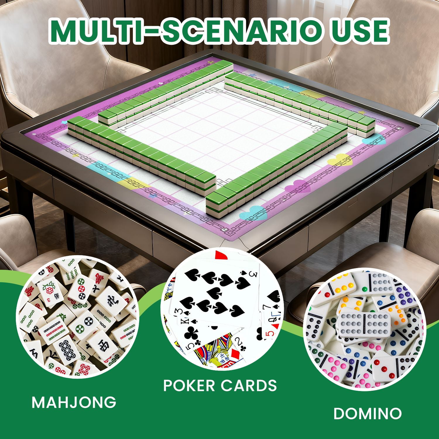 Mahjong Mat 31.5" x 31.5" Pastel Rainbow Heart Themed Grid Design Stars Clouds Non-Slip Noise Reduction American Mahjong Tiles Table Cover for Dominoes Poker Card Board Games Gift
