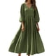 thumbnail image 1 of Mujeres Vestido Casual Suelto Y Casual Tres Cuartos de Mangas Cuello en V Vestido de Lino Mujeres, 1 of 7