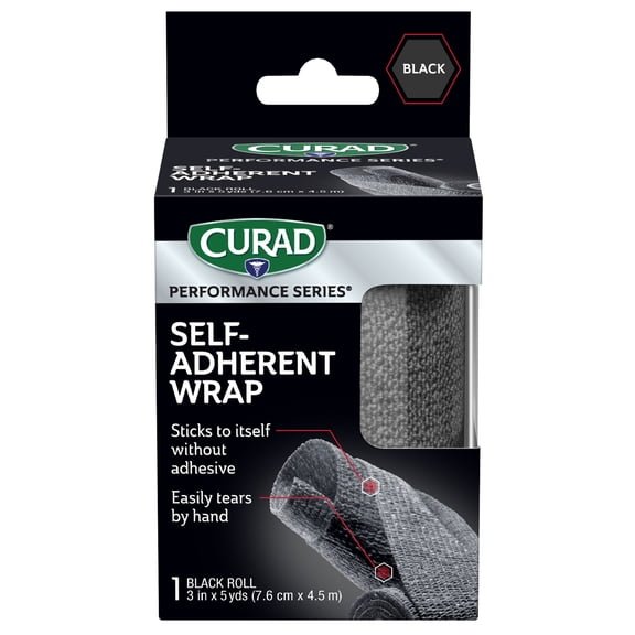 CURAD Performance Series Self-Adherent Wrap, Black, 3 in x 5 yds, 1 Roll