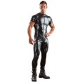 thumbnail image 2 of Mono ajustado de charol sexy para hombre, estilo europeo y americano, con doble cremallera en la cabeza, entrepierna abierta, para discoteca, traje de manga corta de talla grande, 2 of 4