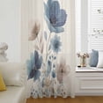 thumbnail image 6 of Navy Blue Floral Sheer Curtains 45 Inches Long, Watercolor Flowers Farmhouse Linen Light Filering Curtains, Breathable Simi Curtain Privacy Drapes for Kitchen Bathroom Small Window Treatment, 6 of 9