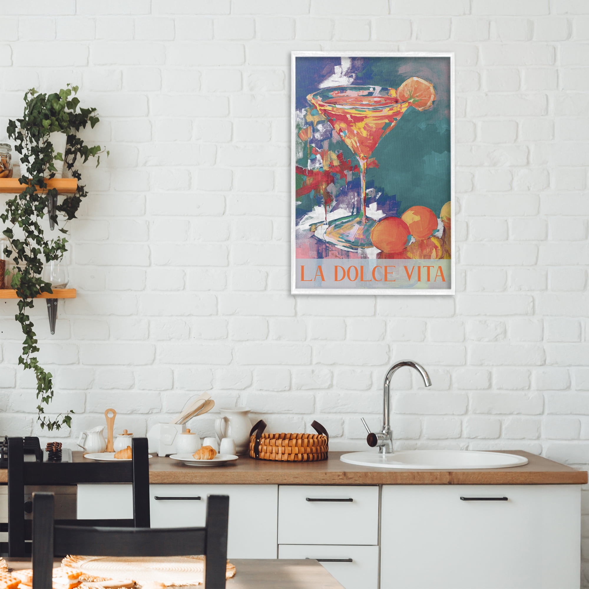 Stupell Industries Citrus Cocktail on Blue White Framed Giclee Art, design by Jane Slivka