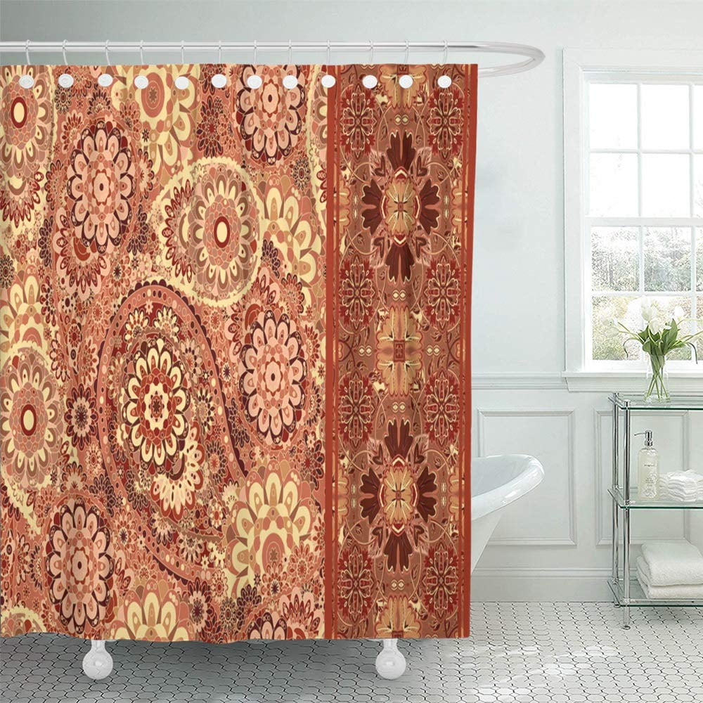 PKNMT Ethnic of Traditional Oriental Paisley Pattern and Border Vintage Flowers Persian Shower
