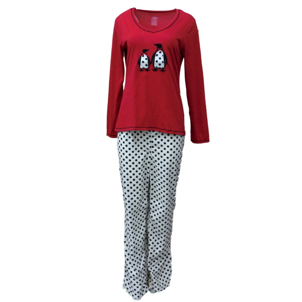Celestial Dreams Celestial Dreams Womens Red Penguin Pajamas Fleece
