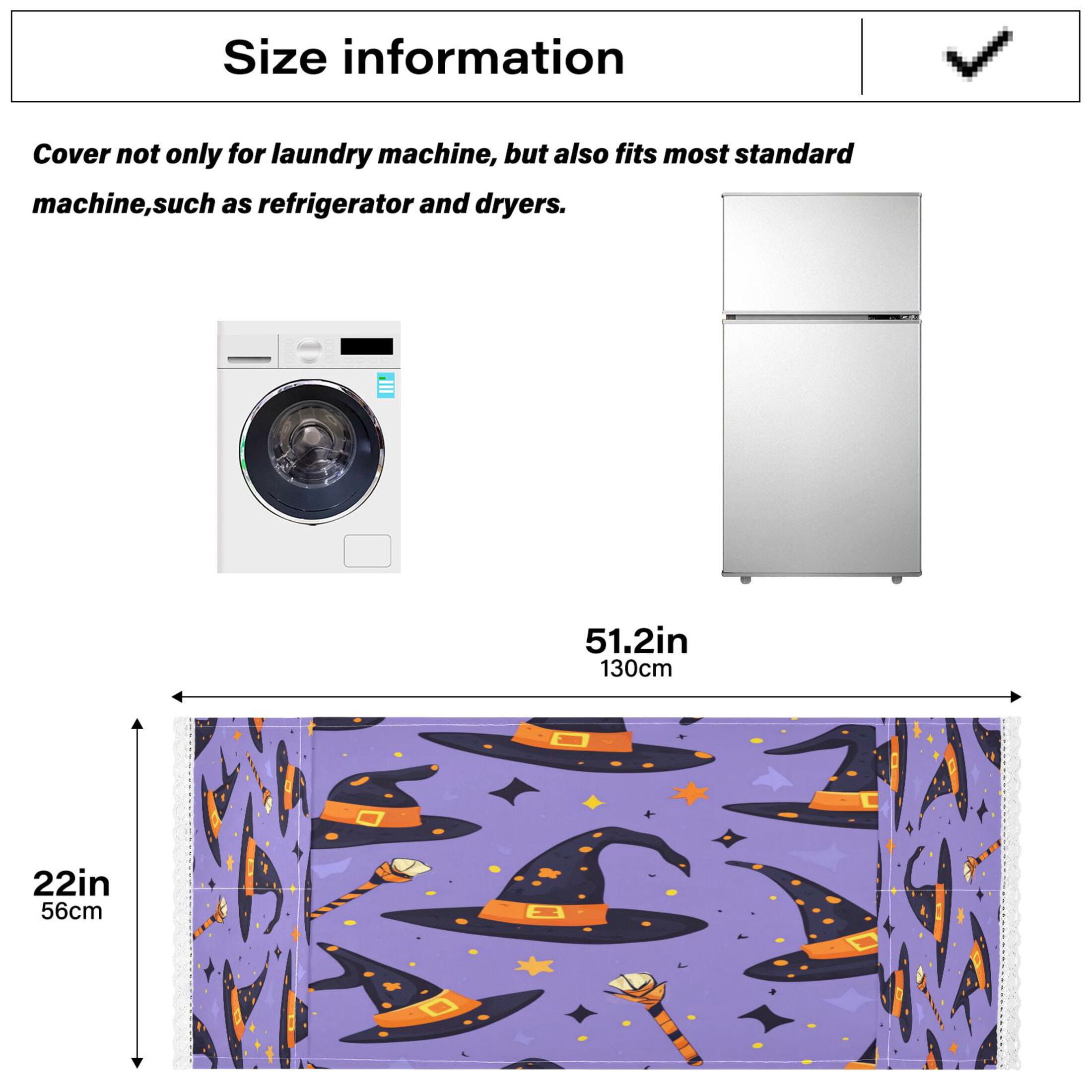 Halloween Magic HatWasher and Dryer Covers Dust-Proof and Oil Resistant Fridge Cover with 4 Storage Pockets Washing Machine Top Cover for Laundry Kitchen Home 51.2 x 22 In