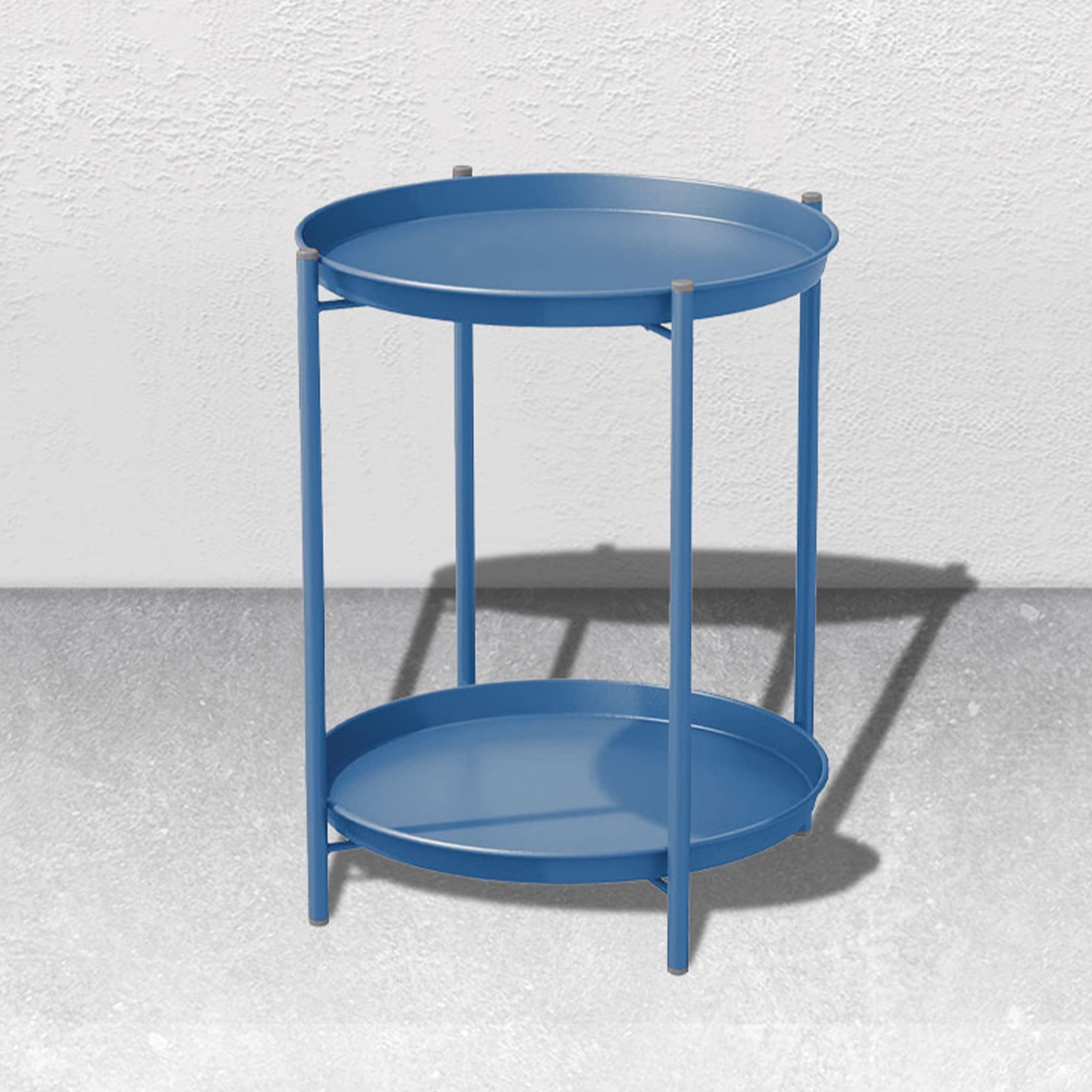 Grand Patio Indoor & Outdoor Side Table 2-Tier, Weather-Resistant Steel Round End Table for Porch, Poolside, Bedroom, Living Room, Peacock Blue