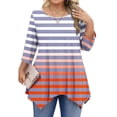 thumbnail image 2 of Sexlip Plus Size Women's Gradient Striped Handkerchief Hem Tunic Tops Long Sleeve Crewneck T-Shirts Loose Dressy Casual Blouse Pink XL, 2 of 5