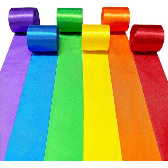 6 Rolls Rainbow Satin Ribbons, 5 cm Wide Colorful Fabric Ribbons, Large Silk Satin Hanging Streamer Garland for Gift Wrapping Birthday Wedding Party Decorations
