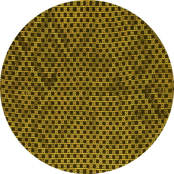 Ahgly Company Machine Washable Indoor Round Abstract Yellow Contemporary Area Rugs, 5' Round