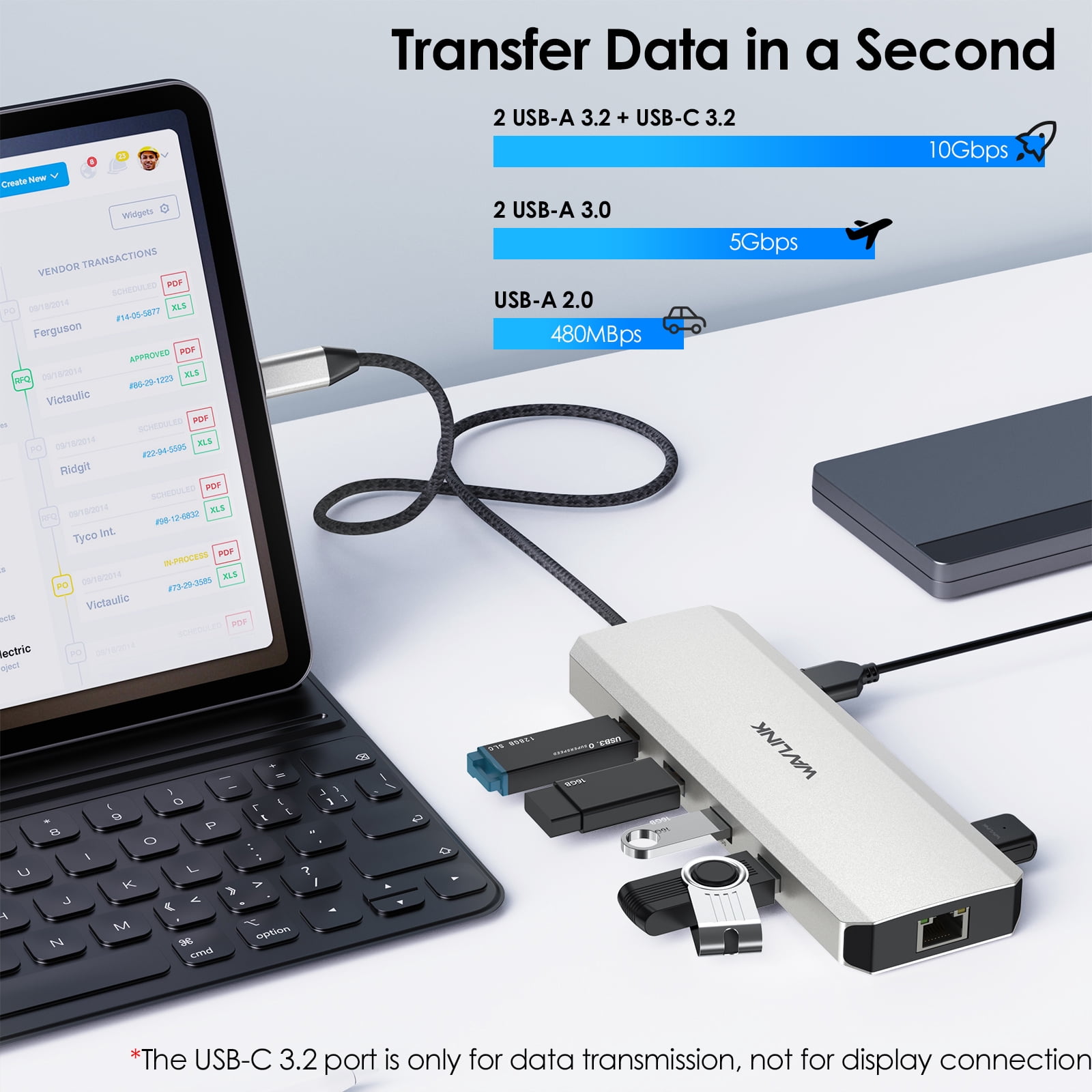 WAVLINK USB Hub 10-in-1 10Gbps USB Dock Station with Dual 4K HDMI/100W Charge/Gigabit RJ45 | Laptops