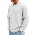thumbnail image 5 of Men's Vintage Waffle Knit Long Sleeve Zip Up Stand Collar Casual Shirt for Spring Fall Street Fashion,White,L, 5 of 7