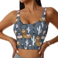 thumbnail image 2 of Haiem Llama and Cactus Pattern Womens Sports Bra - U Neck Padded Low Impact Yoga Bra Workout Crop Top Gym Moisture-Wicking Workout Vest -Large, 2 of 9