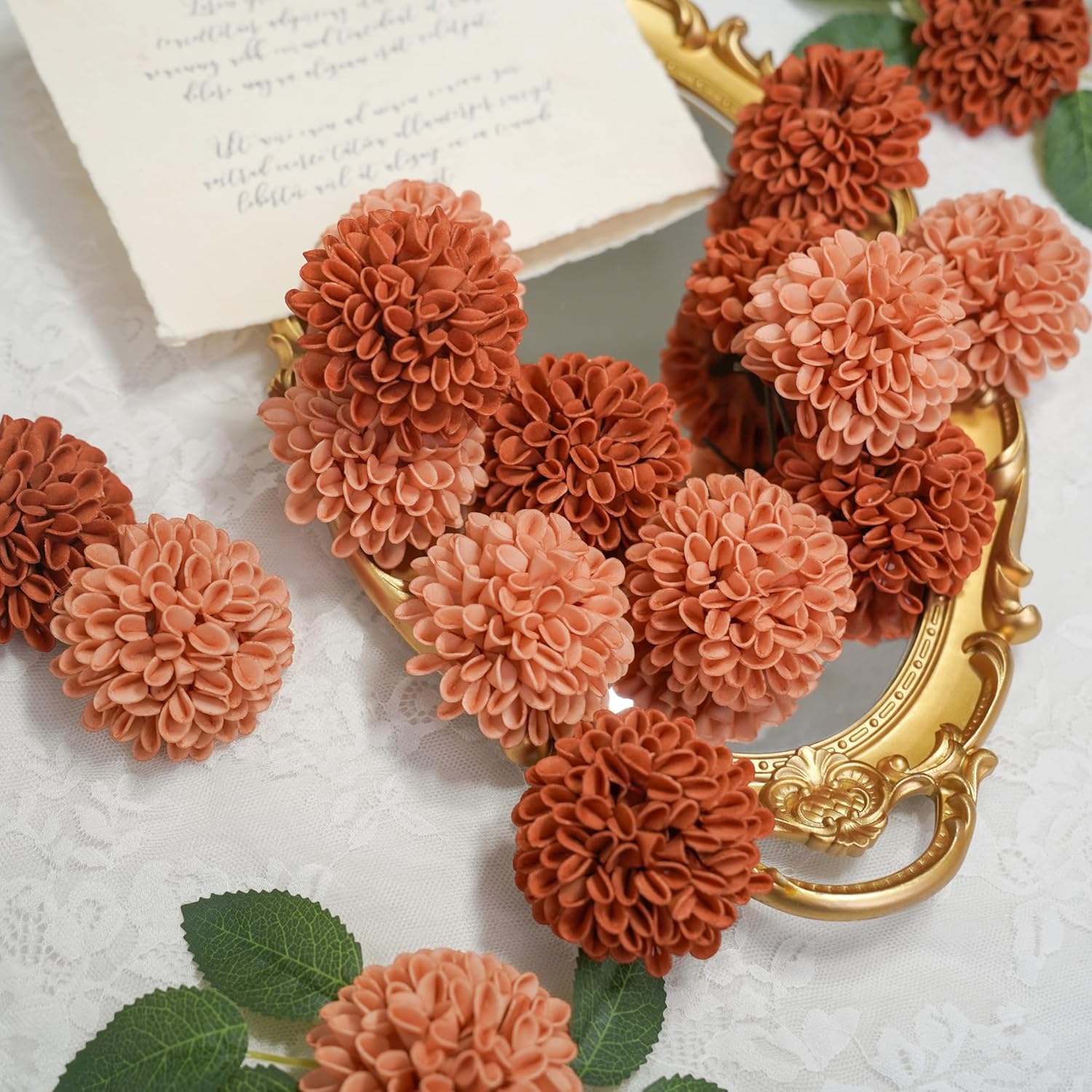 YEEFLORA 50pcs Artificial Rose for DIY Wedding Bouquets Centerpieces Arrangements, Terracotta Dahlia Flowers with Stems for Bridal Shower Party Home Decorations