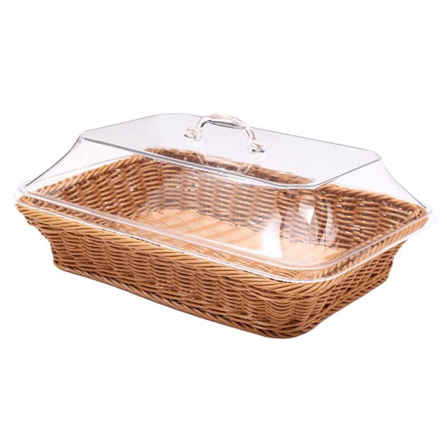 Cesta de ratán con tapa acrílica transparente para aperitivos pan