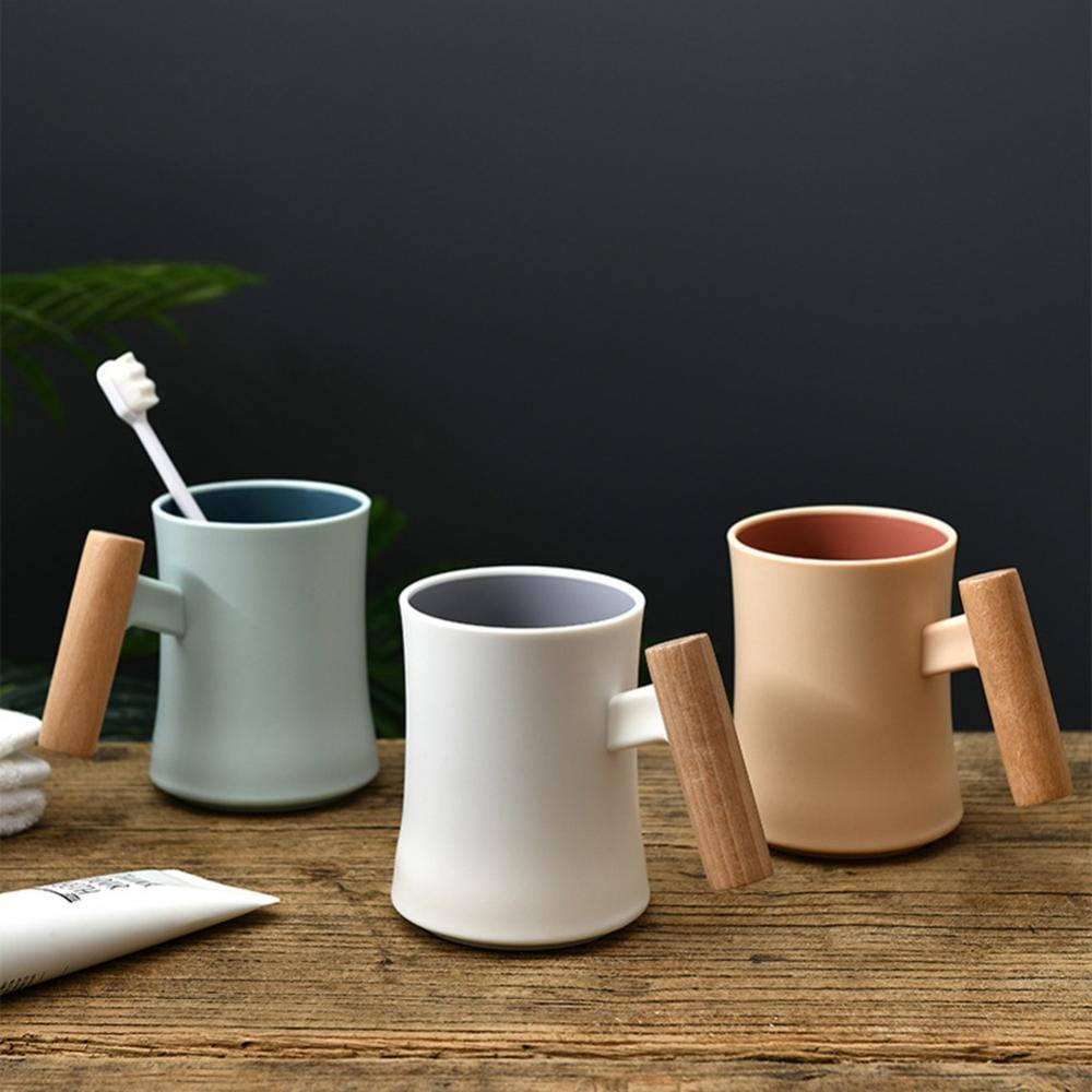 Toothbrush Holder with Wooden Handle, Bathroom Cups, Tooth Brushing Tumbler, Reusable Bathroom