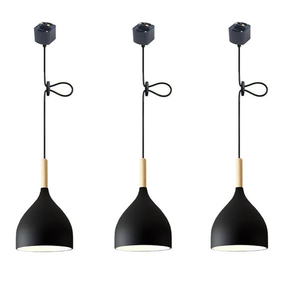JLOWCO 3 Pack Track Lighting Pendants Adjustable Height Light Fixture Dining Room Industrial Black Ceiling Light Farmhouse Pendant Lights Kitchen Island (LED Bulb Include)