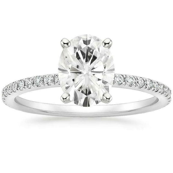 HeartsAndYou 4ct Oval Cut Moissanite Engagement Ring for Women 18k White Gold over Silver Round Accents