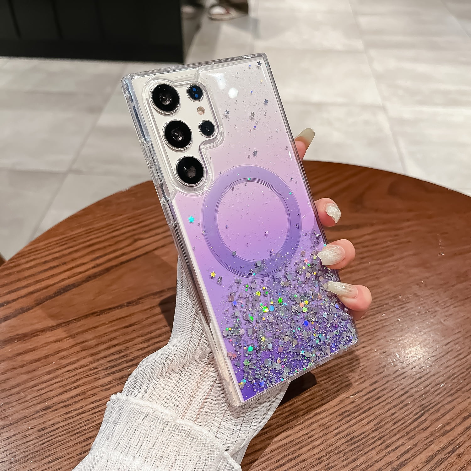 TECH CIRCLE Gradient Glitter Magnetic Phone Case for Samsung Galaxy S22 Plus (6.6"), Compatible with MagSafe Accessories, Shockproof Protective Cute Clear Cover for Women Girls, Purple