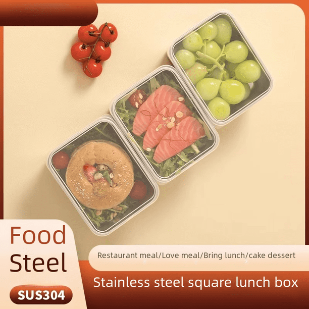 Caja de acero inoxidable para conservación de alimentos frescos, caja de picnic, caja para preparación de verduras, refrigerador, congelador, caja de almacenamiento para el hogar, lonchera, ensalada,