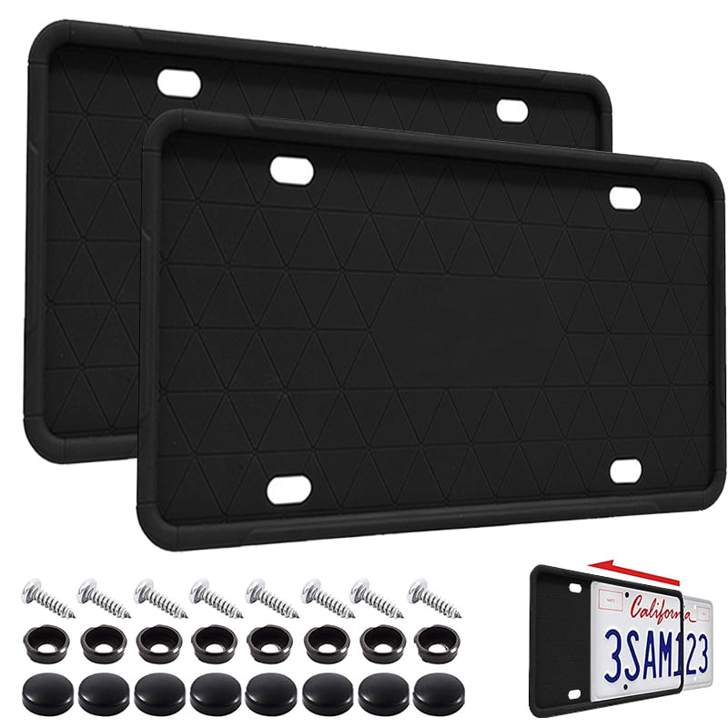 Rattle-Proof Silicone License Plate Frame Black rustproof 2pcs of XL Size License Plate Holders with Drainage Holes Rugged and Durable Sauitable for Any Cars and Any States Weatherproof 