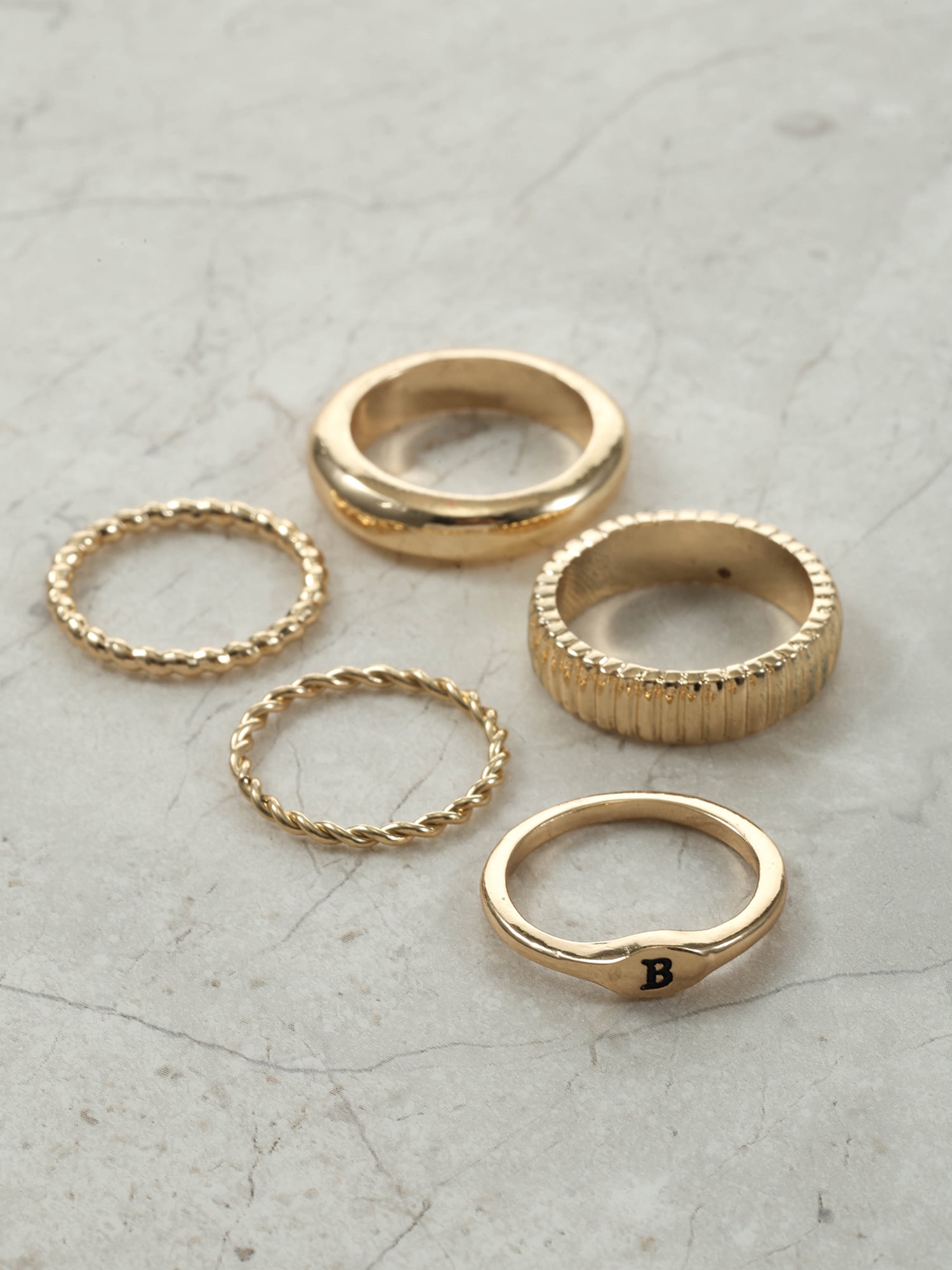 Time and Tru Goldtone Initial Letter Ring Set, 5 Piece, Size 7, Letter B
