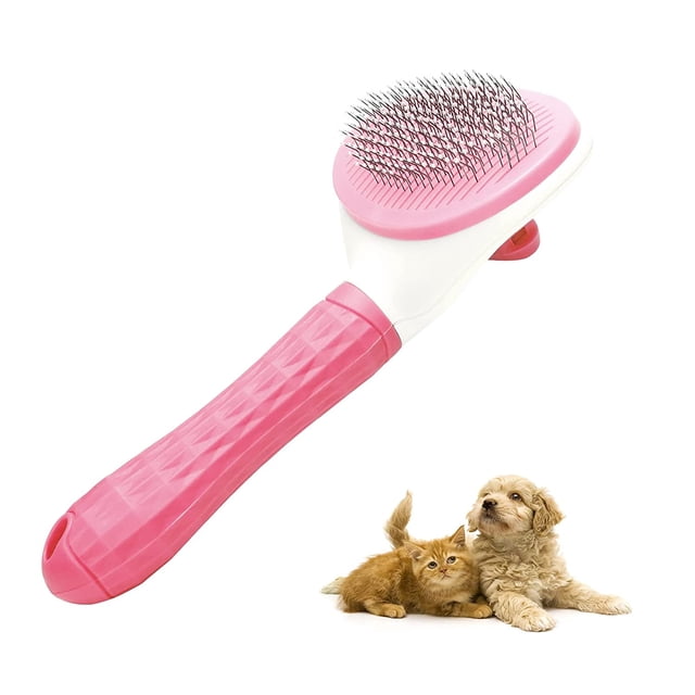 Cepillo para perros, cepillo para gatos, cepillos para mascotas, cepillo para pelo largo y corto, cepillo depilatorio para limpiar el pelo de mascotas con función de autolimpieza, 7,87 x 4,13 pulgadas