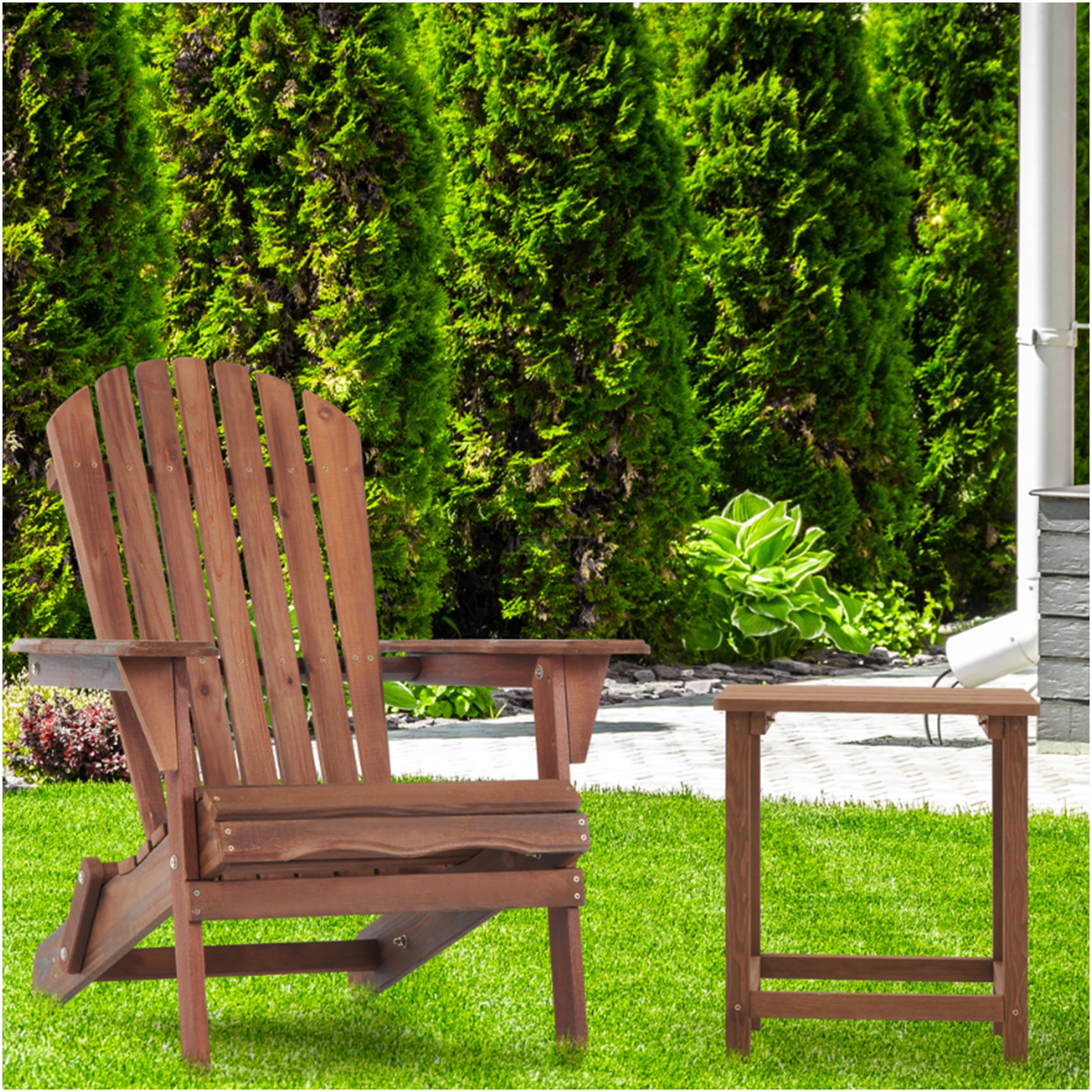 JERFIT 2-Pack Solid Wood Folding Adirondack Chairs, Natural & Light Brown Patio Lounge Chairs for Garden, Deck, Poolside & Outdoor Fire Pit