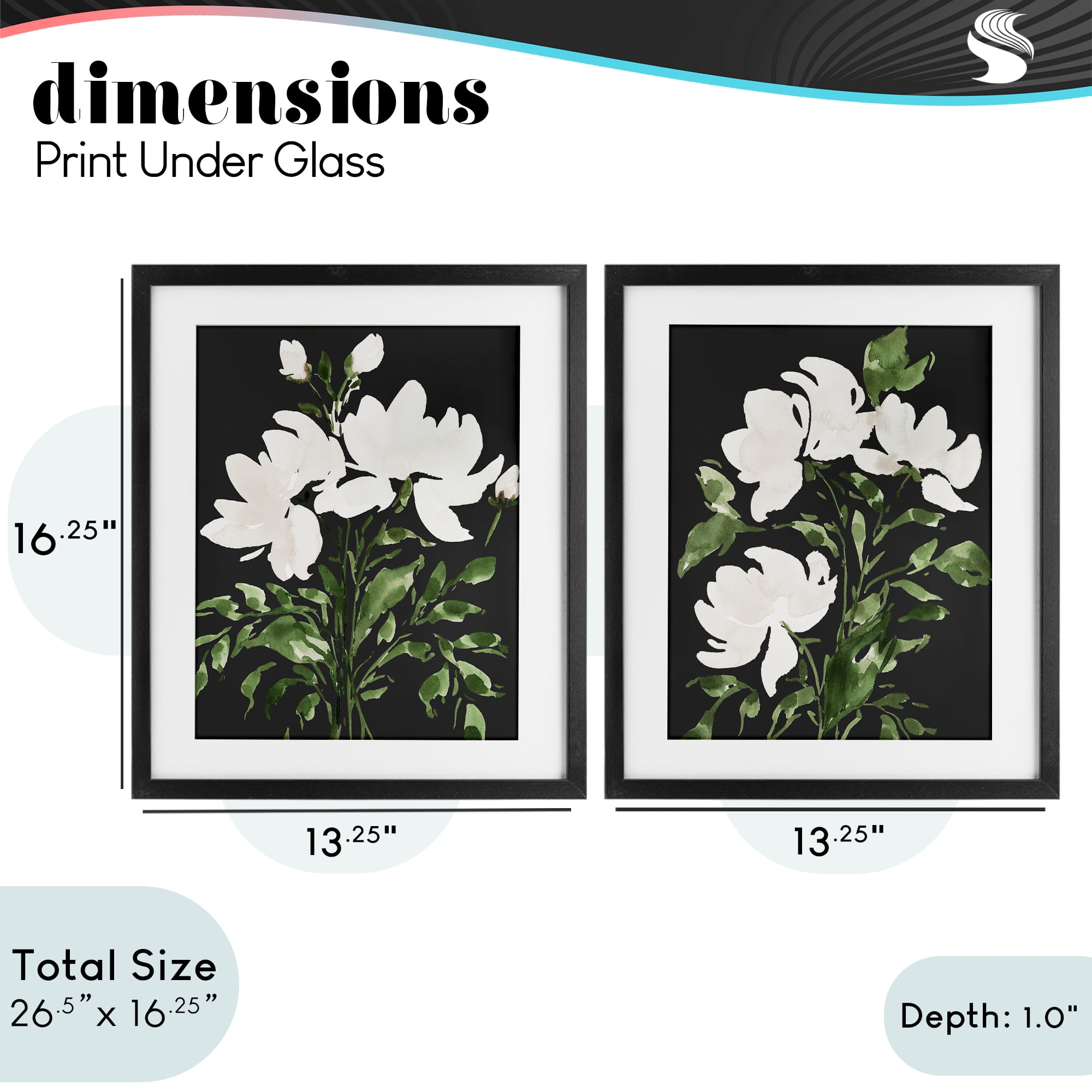 Stupell Industries White On Black Blooms 2 Piece Black Framed Print Under Glass Set, design by Lucille Price