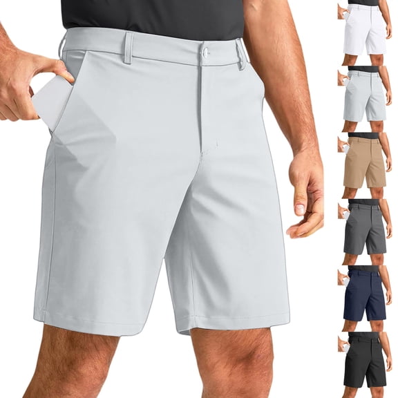 Mens Golf Hybrid Shorts 7 Inch Dress Stretch Hiking Flat Front Quick Dry Lightweight Board Casual Shorts with Pockets Khaki 3XL