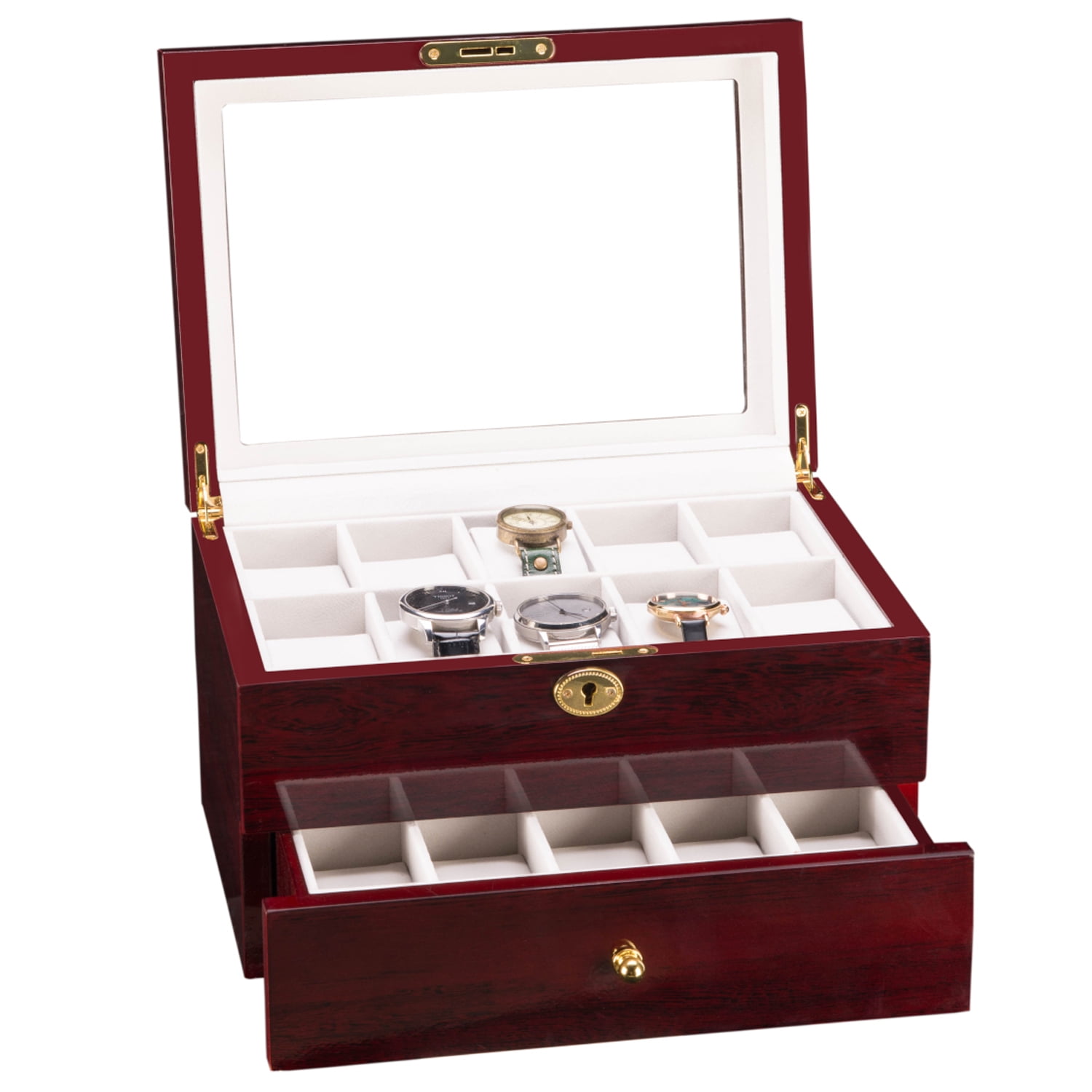 Lowestbest 20 Slots Wooden Case Watch Box, Display Case Glass Top Jewelry Storage Organizer Lowestbest 20 Slots Wooden Case Watch Box, Display Case Glass Top Jewelry Storage Organizer
