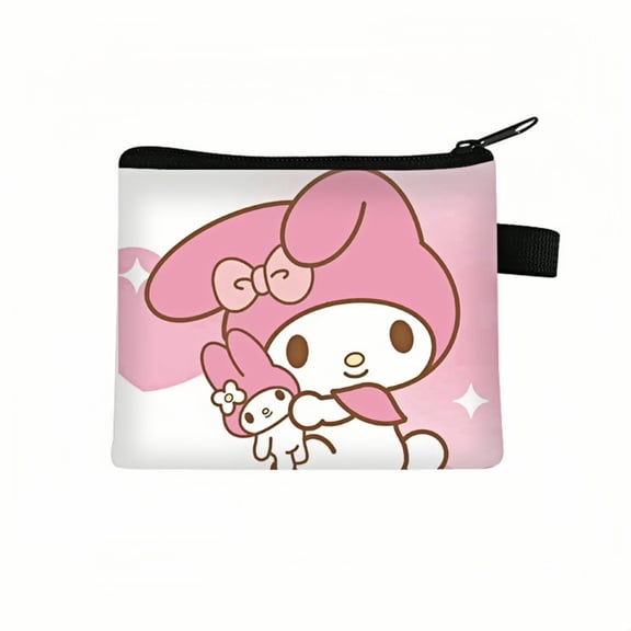 2-Pack My Melody Kawaii Anime Mini Wallet Set - Zippered Coin Purse & Polyester Card Holder